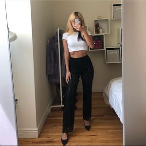 zara sequin black pants